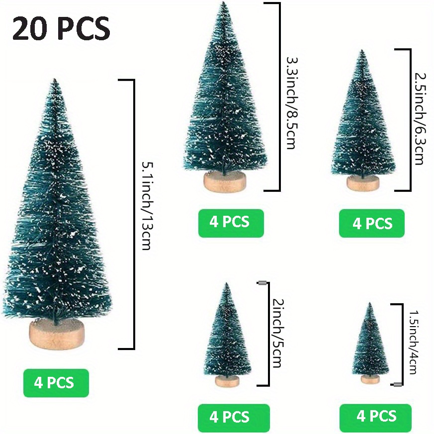 20pcs Artificial Mini Christmas Tree Fake Sisal Snow Trees Bottle Brush Christmas Trees Pine Trees Ornaments With Wooden Base For Christmas Party Home Decoration