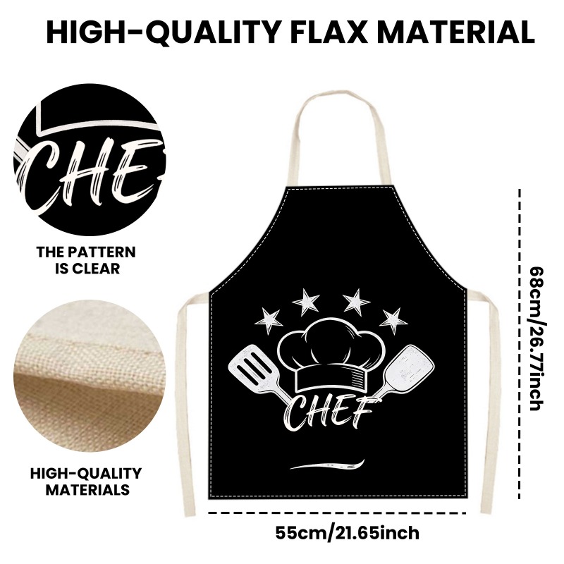 TEMU 1 Personalized Chef Apron With Custom Name/text And Chef Hat Print - Heavy-duty Bib With Adjustable Neck And Waist Straps