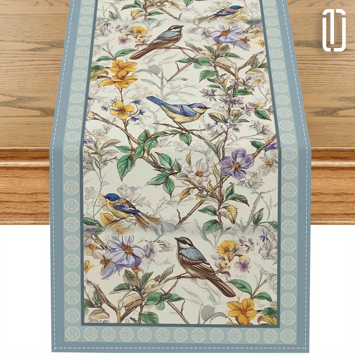 

1pc, Blue Birds Flowers Blossom Table Runner, Seasonal Spring Floral Kitchen Dining Table Decoration For Home Party Decor 13x72 Inch, Tablecover Decor