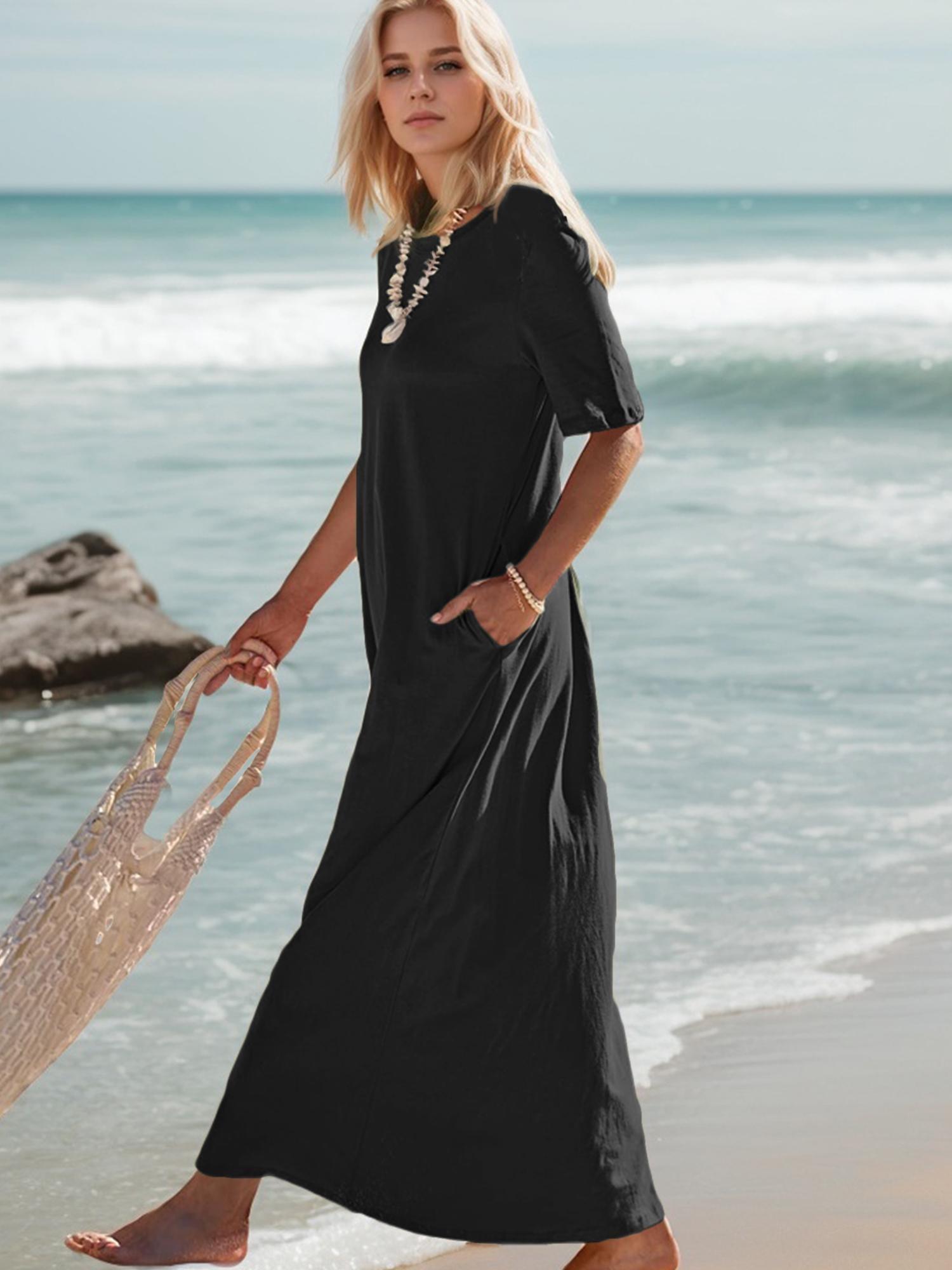 plus size plus size womens a line maxi dress pockets short - Temu