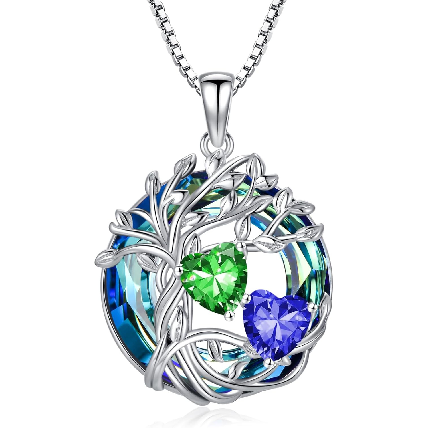 Image of S925 925 Silvery Plated Heart Birthstone Necklace, Perfect Gift For Women, Jewelry For Women