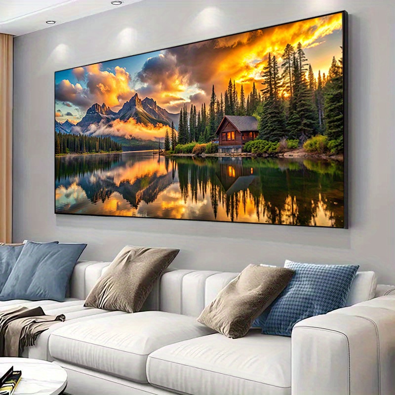TEMU 1pc Frameless Large Modern Minimalist /sunset Mountain Landscape Canvas Wall Art - Panoramic Painting For Living Room, Bedroom, Office -