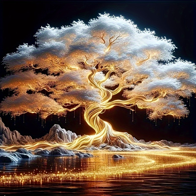 Image of Tree Of Life 5d Diamond Painting Kit, Diamond Mosaic Art, Wall Decor & Holiday Gift For Living Room Bedroom, 15.75×15.75in