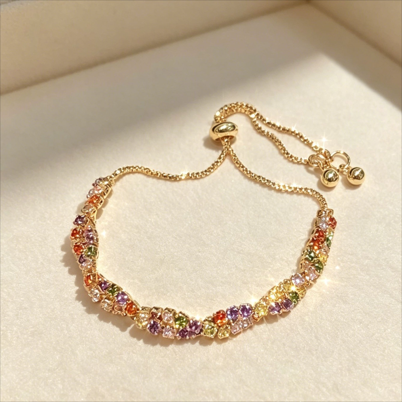 TEMU Ideal Gift For Mother's Day: Bohemian Colored Synthetic Synthetic Zirconia Bracelet For Men And Women, Dopamine Bracelet, Jewelry, Adjustable