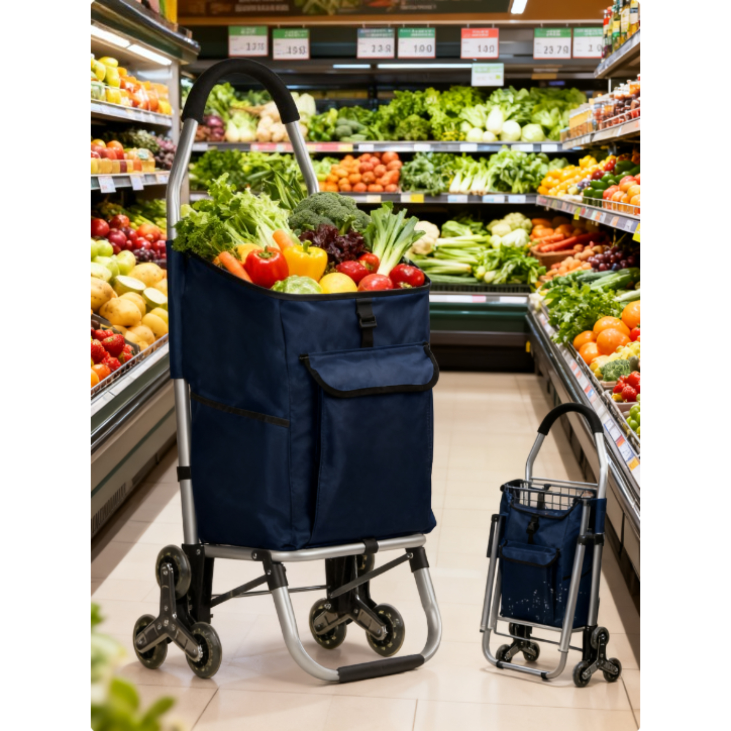 1pc Large Capacity Folding Utility Cart With Removable Carry Bag & Back Panel Pocket - Heavy-duty Metal Frame Shopping Cart Suitable For Groceries, Travel,, - Easy Assembly, Portable Storage Cart