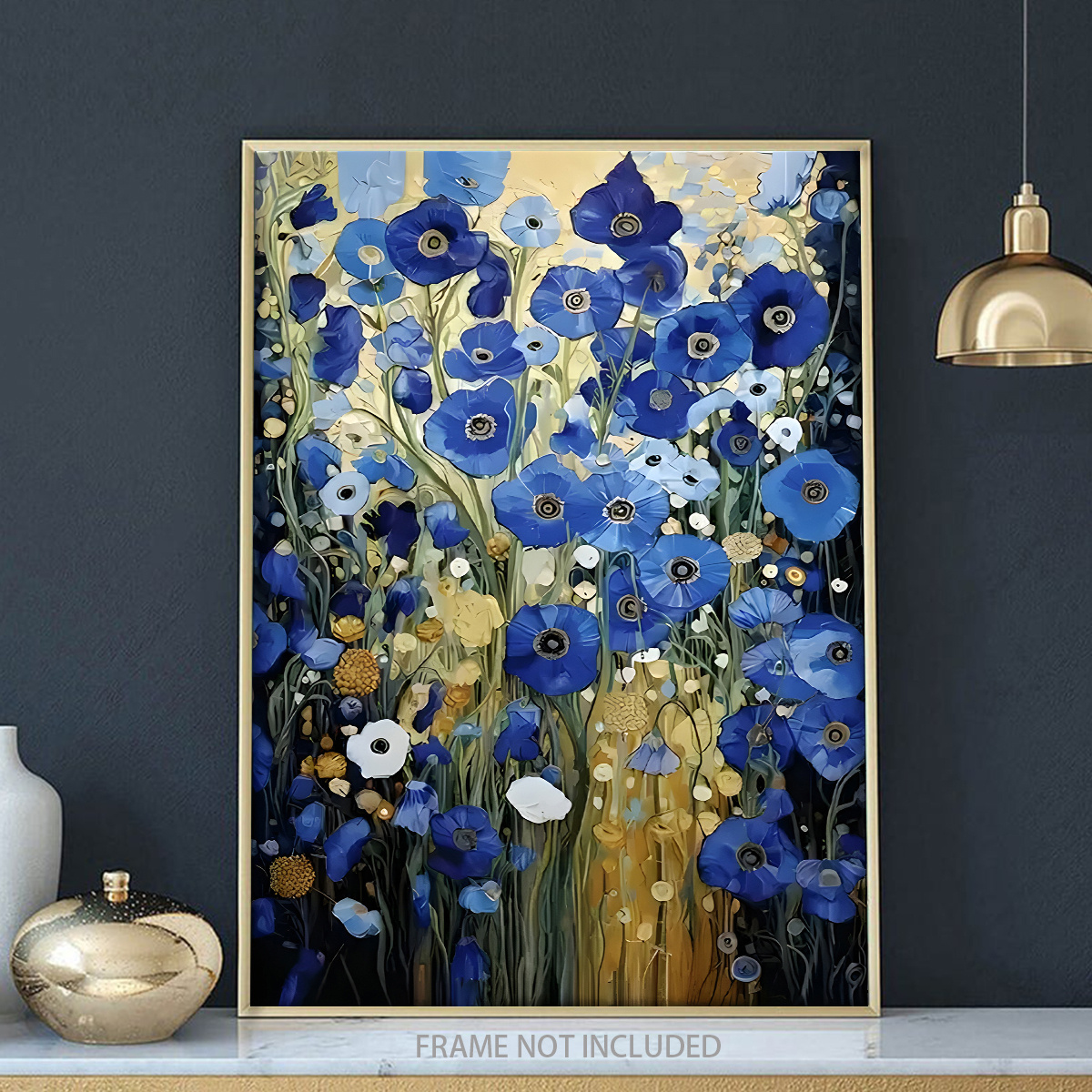 1pc ・クリムト ブルーフラワー キャンバスアートプリント フレーム