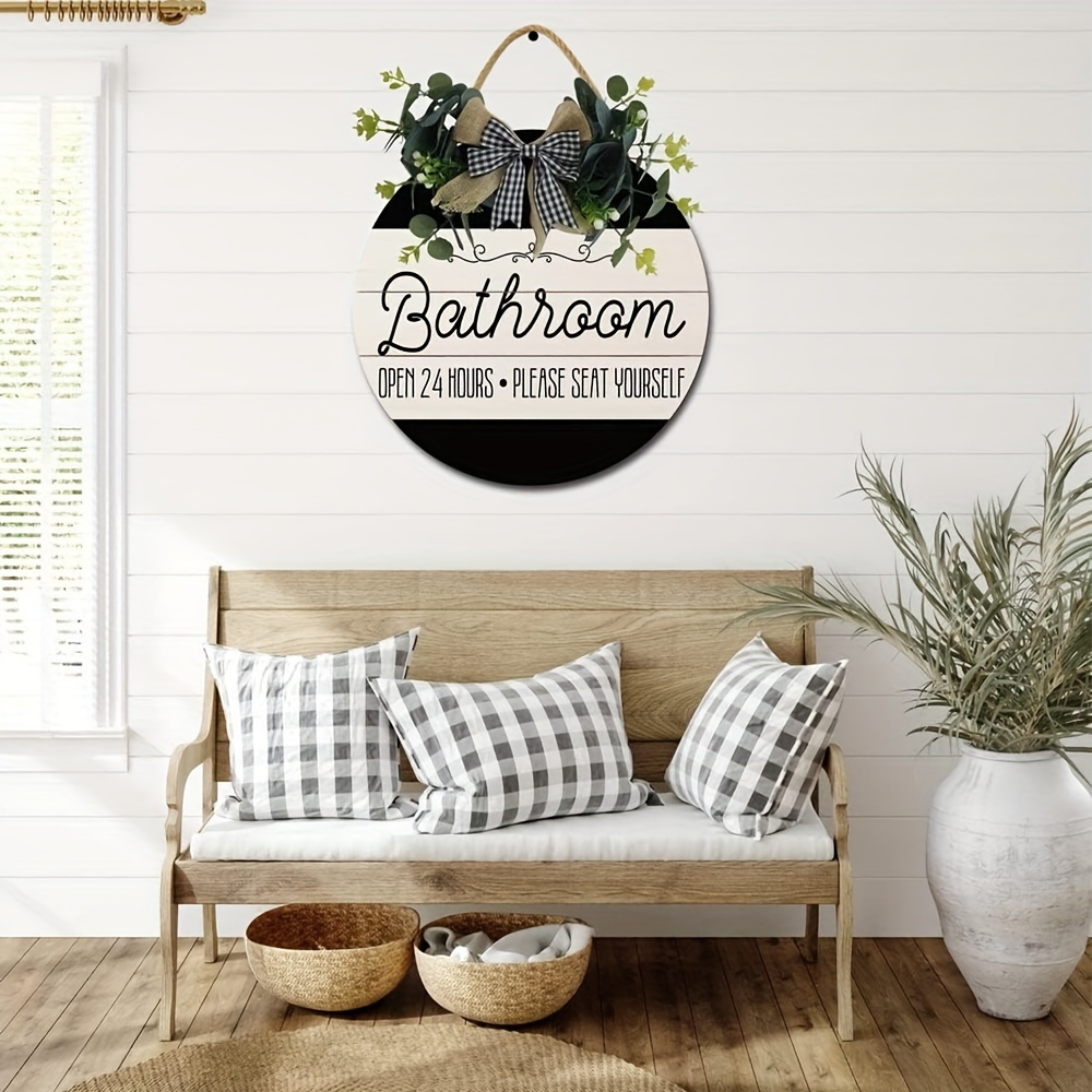 

1pc Rustic Farmhouse Aluminum Bathroom Sign - 12x12 Inch Wall Hanging Decor With Humorous Message, Distressed Round Plaque, Multipurpose Home Accent, For Indoor Use