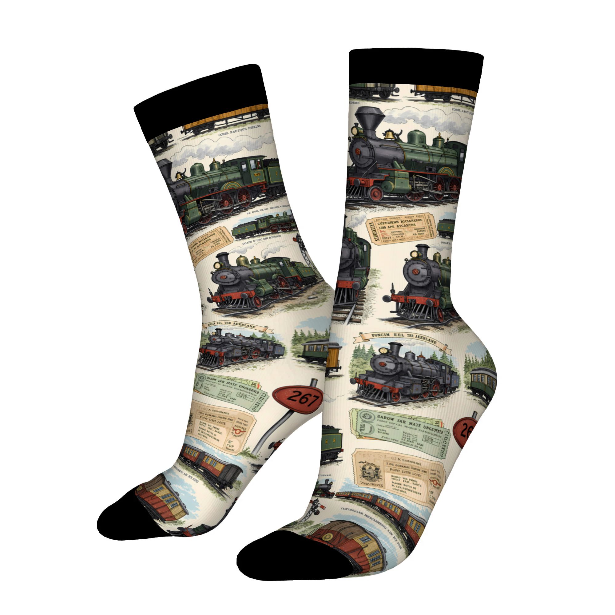 TEMU 2d Print Design Whistle Steam Nostalgic Train Journaling Men's Novelty Crew Socks Mid-calf Socks Novelty Footwear For Parties And Beach And