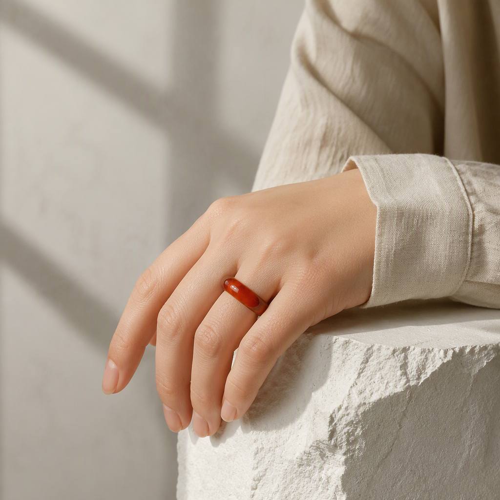 Women's Marbled Amber Tone Stackable Band Ring