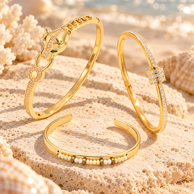 Statement Stackable Bangle Collection, Panther Head & Mixed Beaded Cuff