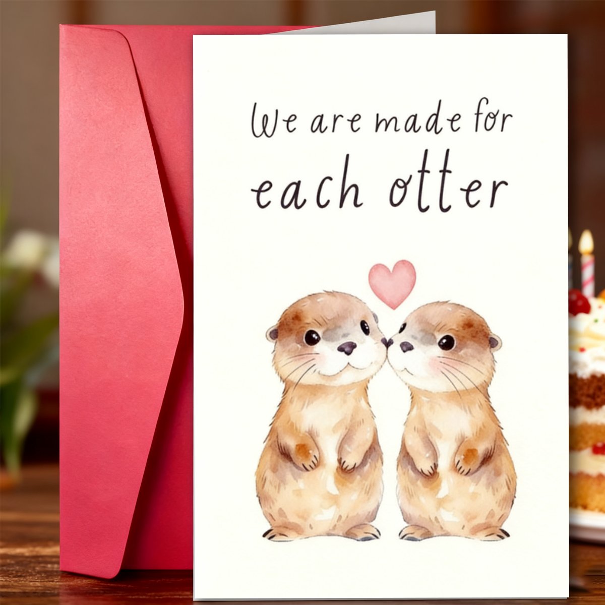 TEMU A Fun Greeting Card "we Born , " | Adorable Otter Couple Love Card, Romantic Animal Theme, Perfect For Christmas, Birthdays, And Friendship Day