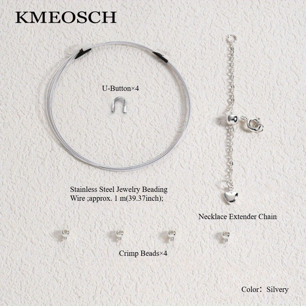 E-shop 1 Set Schmuckherstellungsset mit Edelstahl Schmuckdraht, U-Button, Crimp-Perlen und Halskettenverlängerungskette für Halsketten- &