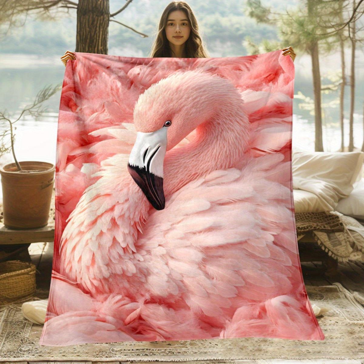 TEMU 1pc Flamingo Pink Flannel Blanket - Soft Warm Lightweight Bedspread & Throw Suitable For Bed, Sofa, Travel | Pink Flamingo Print Bed Cover |