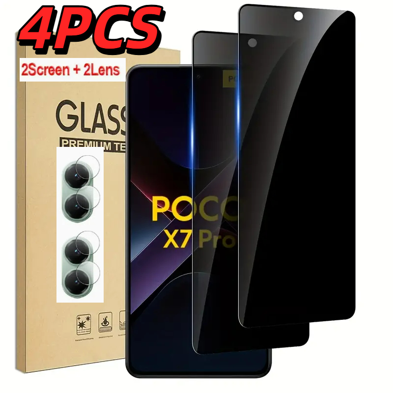 E-shop 2+2 Stück 4er-Pack Glas-Sichtschutzfolien für Xiaomi POCO X7 Pro 5G, Anti-Spionage Panzerglasfolie 2 Stück Sichtschutzglasfolien und 2 Stück