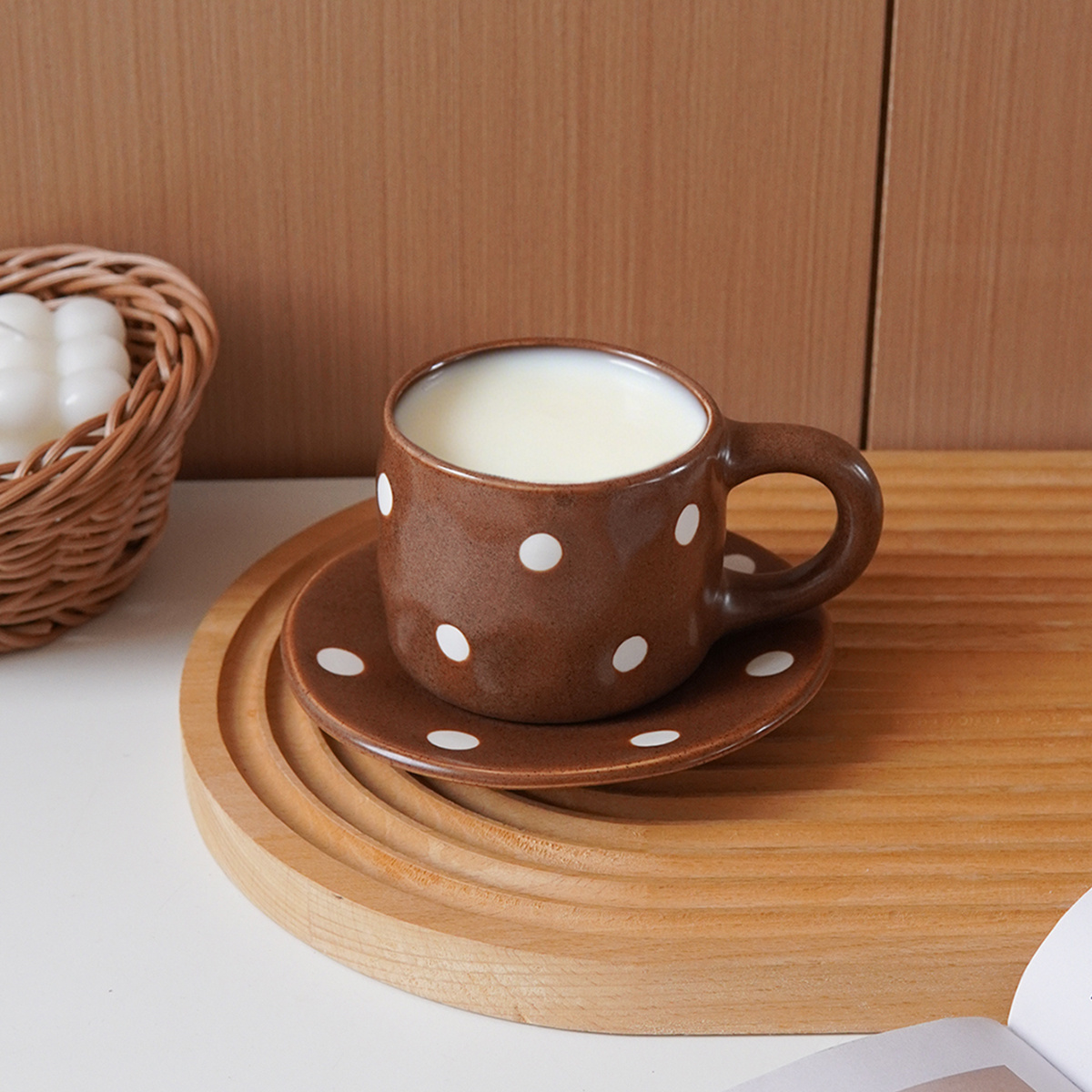 TEMU 1 Set Bruine Keramische Koffiekop en Schotel met , Irreguliere Kleine Dot Keramische Koffiekop en Schotel, Eenvoudige Hoge Esthetiek, Geschikt