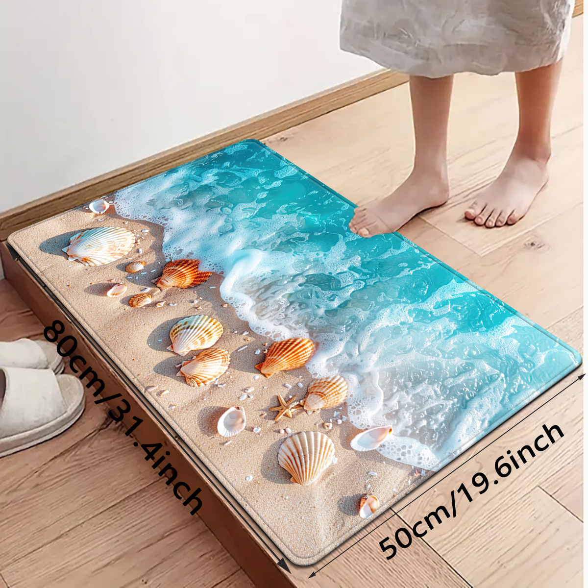 E-shop 1pc Ozean-Themen-Langmat mit , Strand- und Muschelmustern, geeignet für Küche, Badezimmereingang und Waschküchen-Dekor.