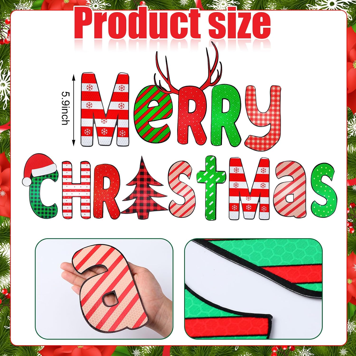 TEMU 14pcs Stylish Reflective Christmas Car Magnets, Large Merry Xmas Magnetic Decals, Outdoor Decor For Garage Door, Refrigerator, Mailbox And Suv