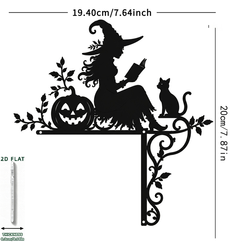 TEMU Impression plate 2D, Décoration d'angle de porte de citrouille de sorcière d'Halloween. Cette décoration d'angle de porte silhouette de sorcière