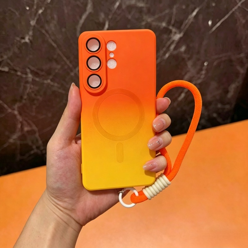 TEMU Phone Case: 2pcs Set: Gradient Magnetic Charging Phone Case + Adjustable Wrist Strap For S26 Ultra, S25 Fe, A05, A16, A17, A57, A35, A36, A37,