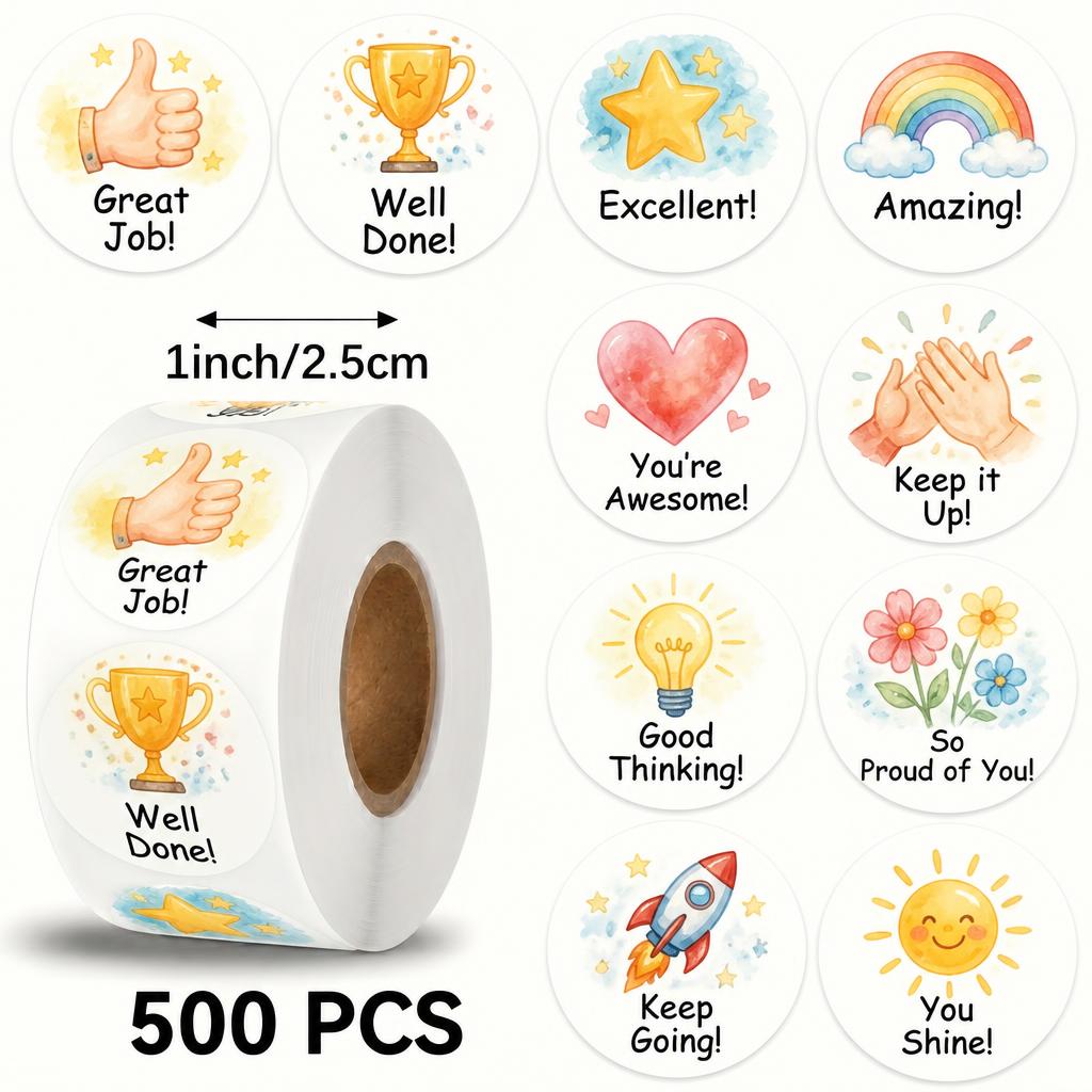 TEMU 500pcs Motivational Stickers Roll, 1 Inch Positive Inspiration Labels, Praise Encouragement Seals For Office Employee Team Building, Daily