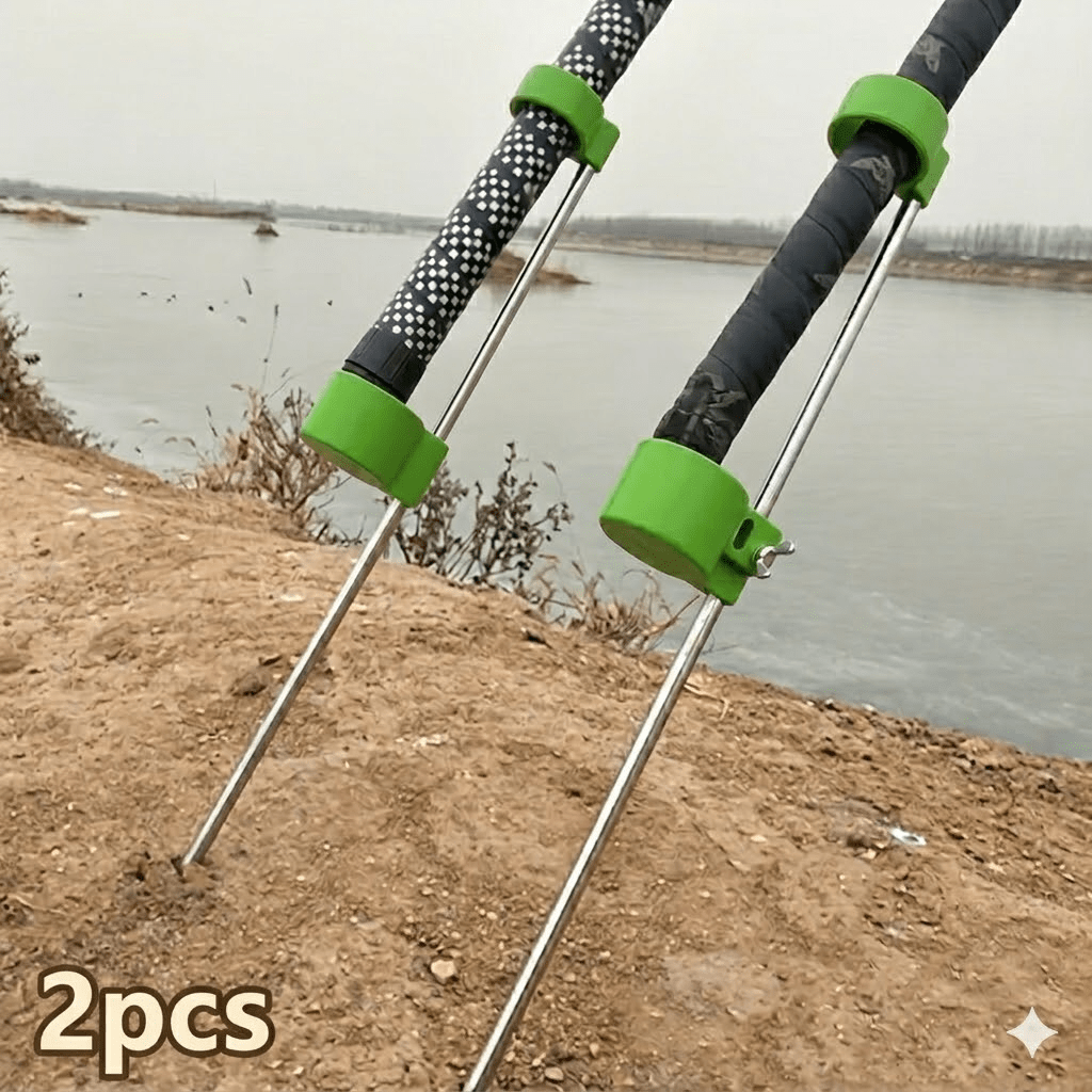 TEMU 2pcs Fishing Sea Rod Supports& Rod Ground Spikes, Made Of Stainless Steel And Abs Material. Fishing Ground Spikes Are Suitable For Sea Rods And