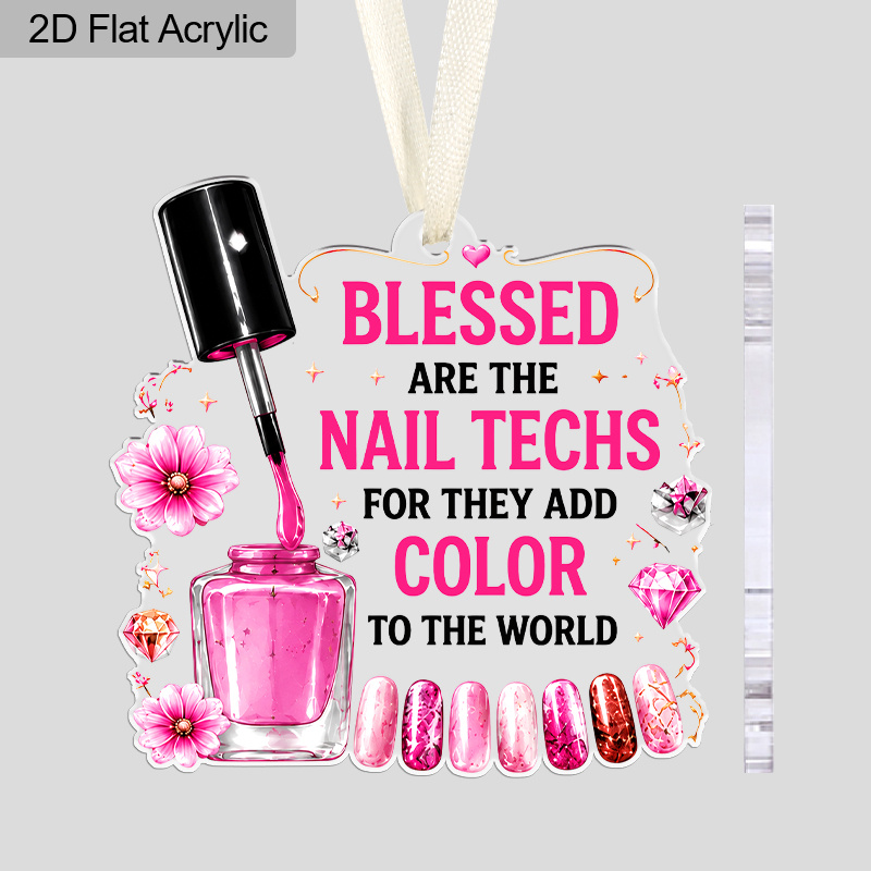 TEMU 2d Flat, 1pc Blessed Are The Nail Christmas Acrylic Hanging Ornament, Pink Nail Polish Pattern Xmas Hanging Pendant, Christmas Tree Decoration,