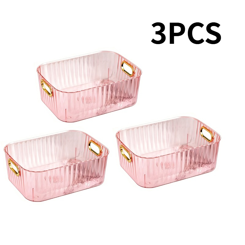 TEMU 3pcs Home Desktop Organizing Basket, Plastic Desktop Organizing Basket, Stackable And Reusable, Very Suitable For Desktop Storage, Cabinet