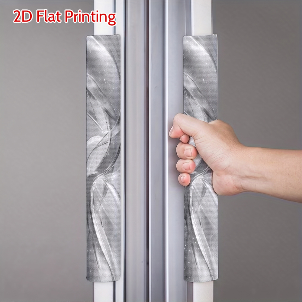 TEMU 2pcs Gant de porte de réfrigérateur 2D plat et élégant avec impression clairs (poignée non incluse), tissu doux, détachable et réutilisable,