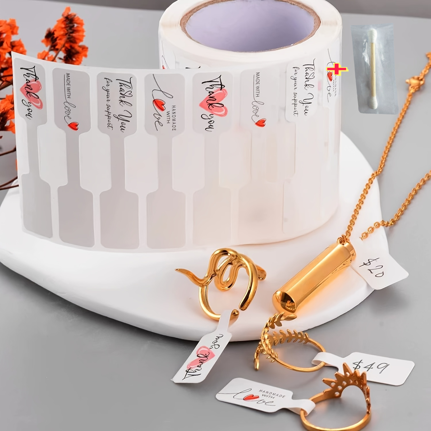 TEMU 1 Roll(500pcs) Of Jewelry Price Tags+1pc Cleaning Rod, Suitable For Diy Decoration