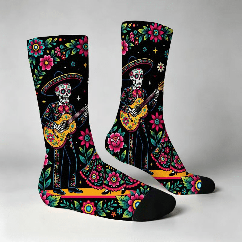 TEMU Calcetines de del HH&WHFTLF para - Estampado de Calavera de Cuerpo Completo con , Rosas y Estrellas, Calcetines Tipo Tobillo de Mexicana