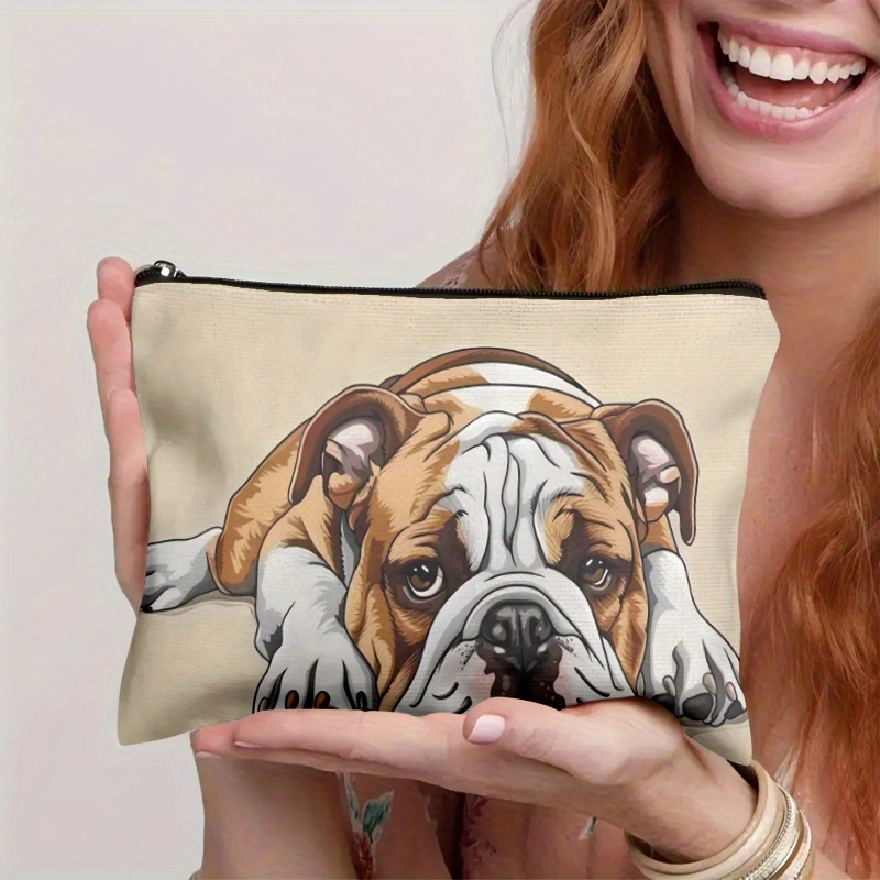TEMU A British Bulldog-themed Makeup Bag With A Zipper Closure, Made Of Durable, Fade-resistant. It's A Portable Storage Pouch, Perfect As A Pencil