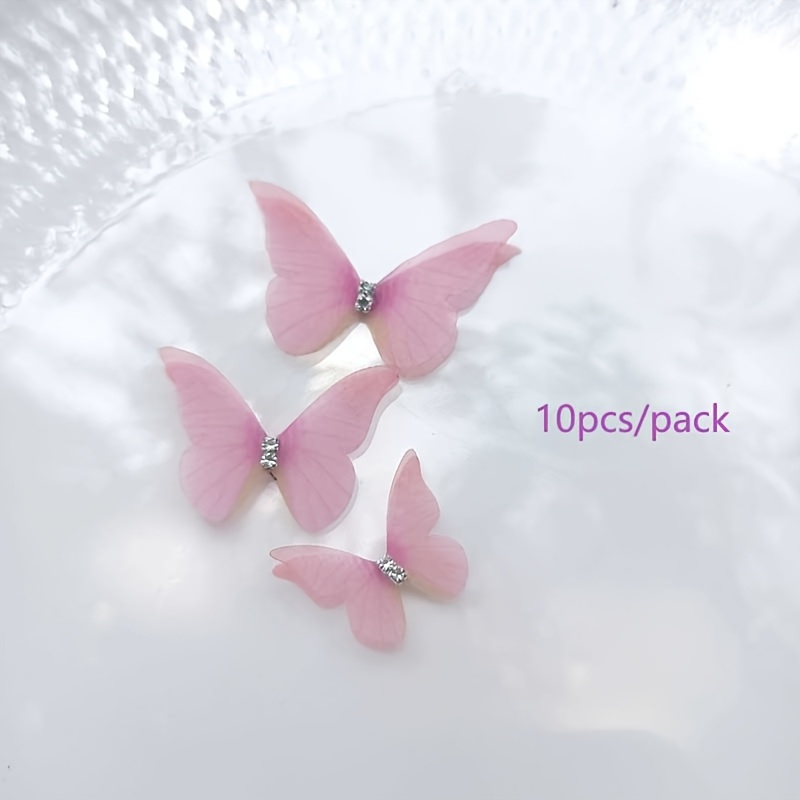 TEMU 10pcs Elegant 3d Decorations, Double-layer Polyester Fiber Butterflies, For Crafts, Headwear, Wedding Decorations