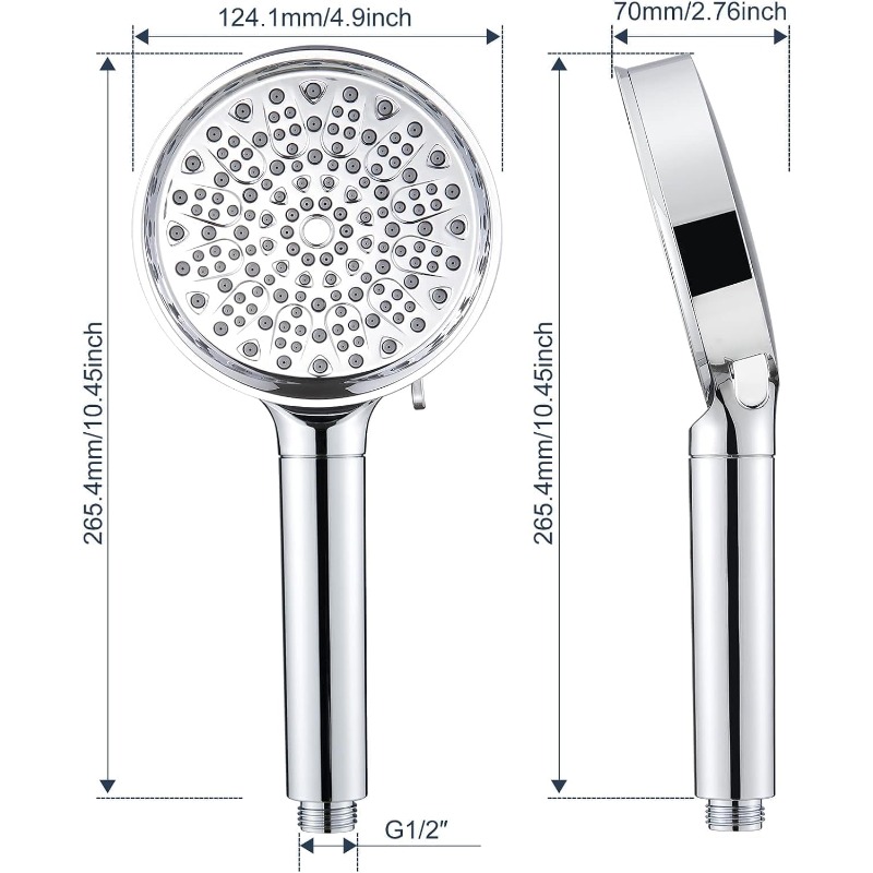 Ceiling/Mountable Hard Water Filter Shower Head with 6 Spray Modes