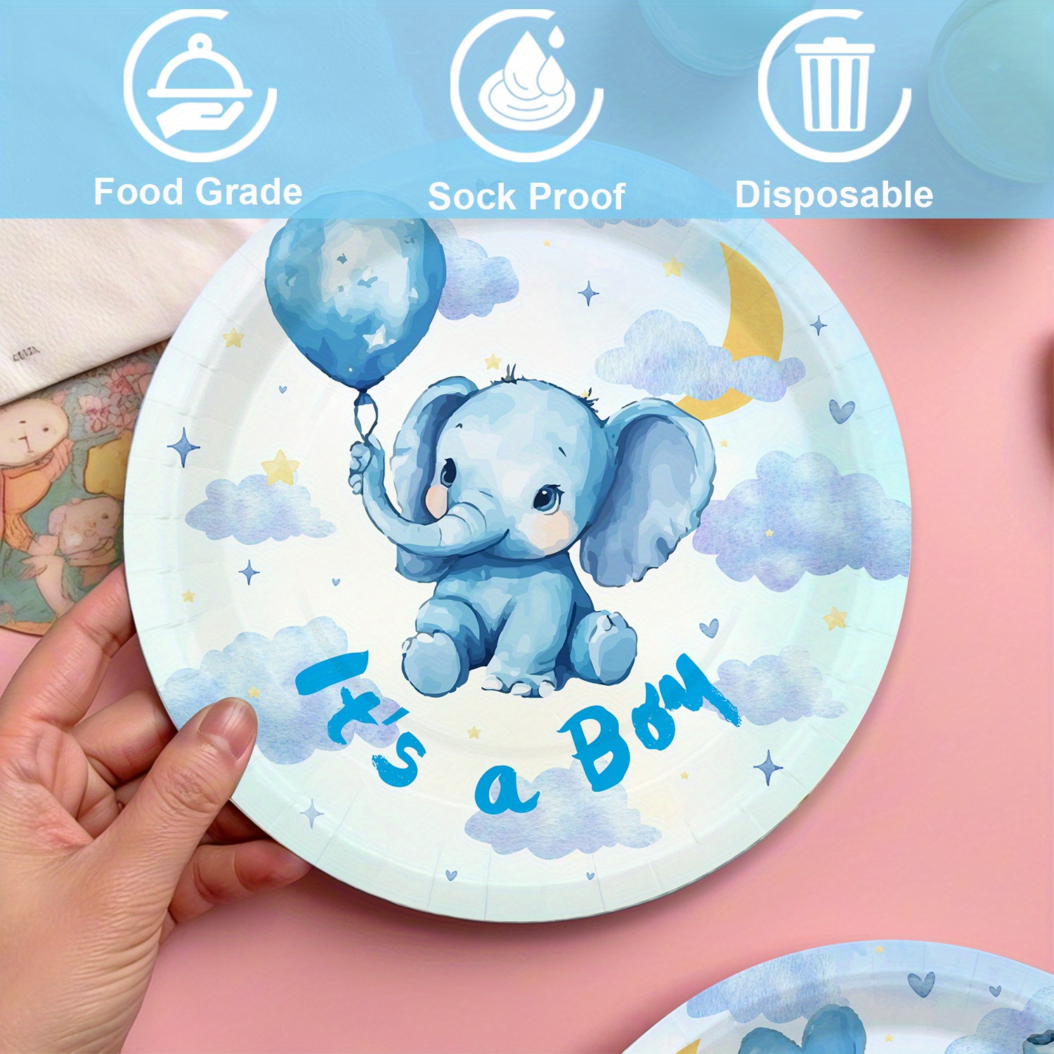 96pcs watercolor baby shower supplies set boy Temu