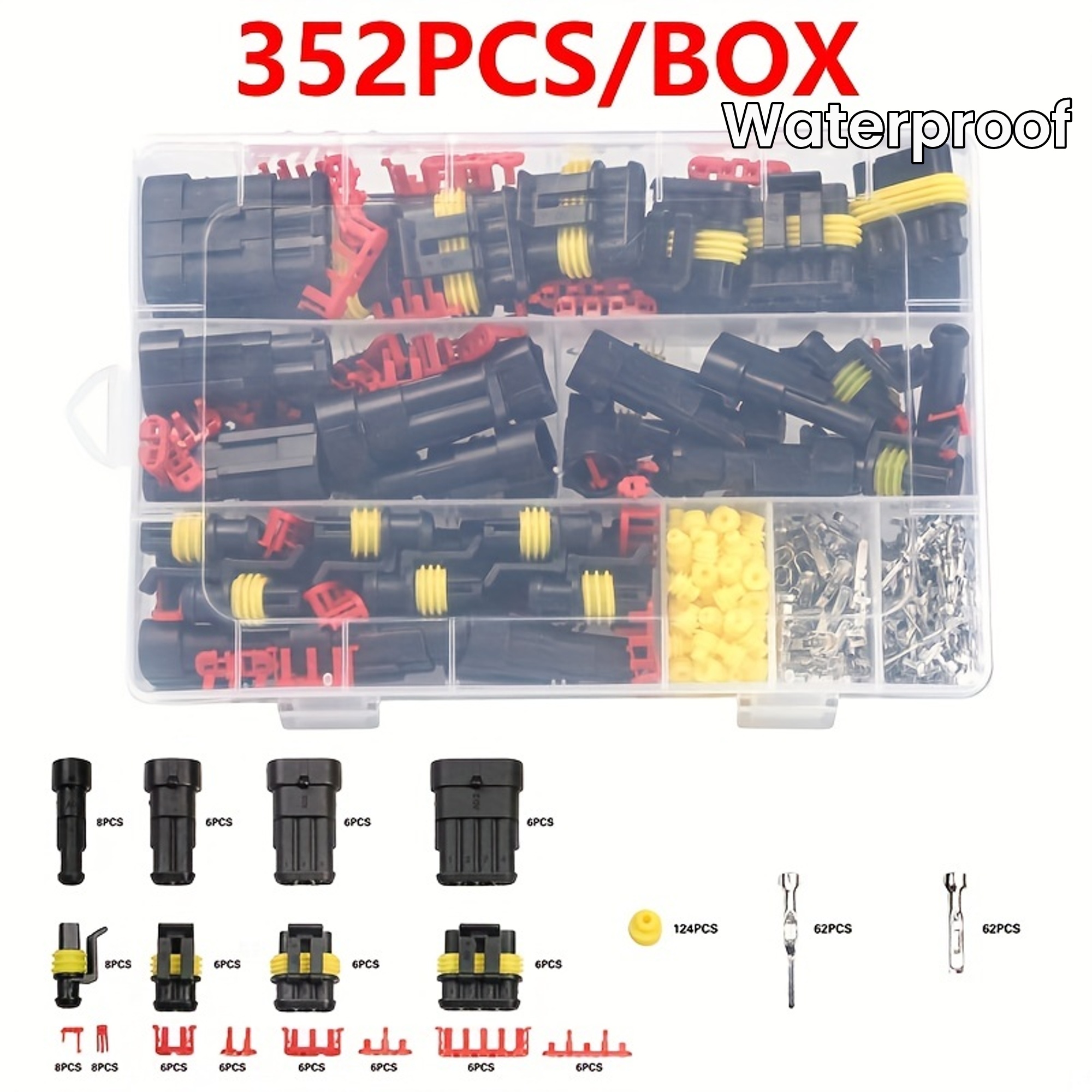 TEMU 352pcs Quick Automotive Wire Plug Set - Insulated Waterproof Electrical Connectors Kit For Car And Marine Use