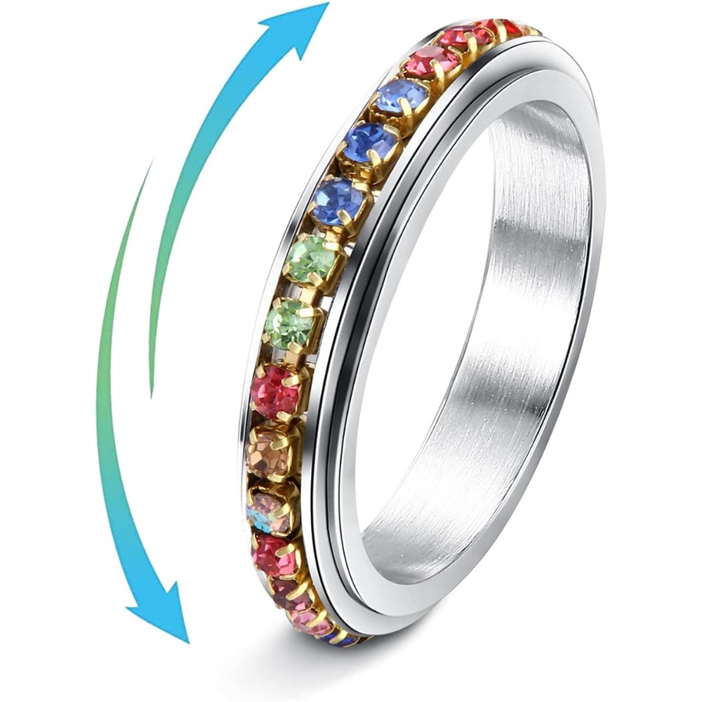 Image of 1pc Stainless Steel Fidget Band Rings Colorful Ring Celtic Stress Anxiety Relief Ring For Fidgeting, For Teenager, For Teenager