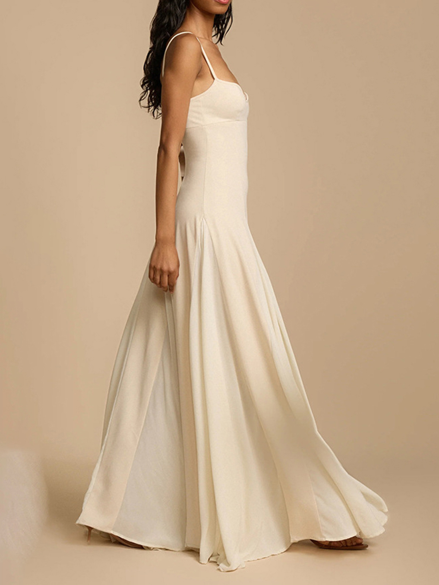 elegant womens white boho maxi dress spaghetti strap - Temu