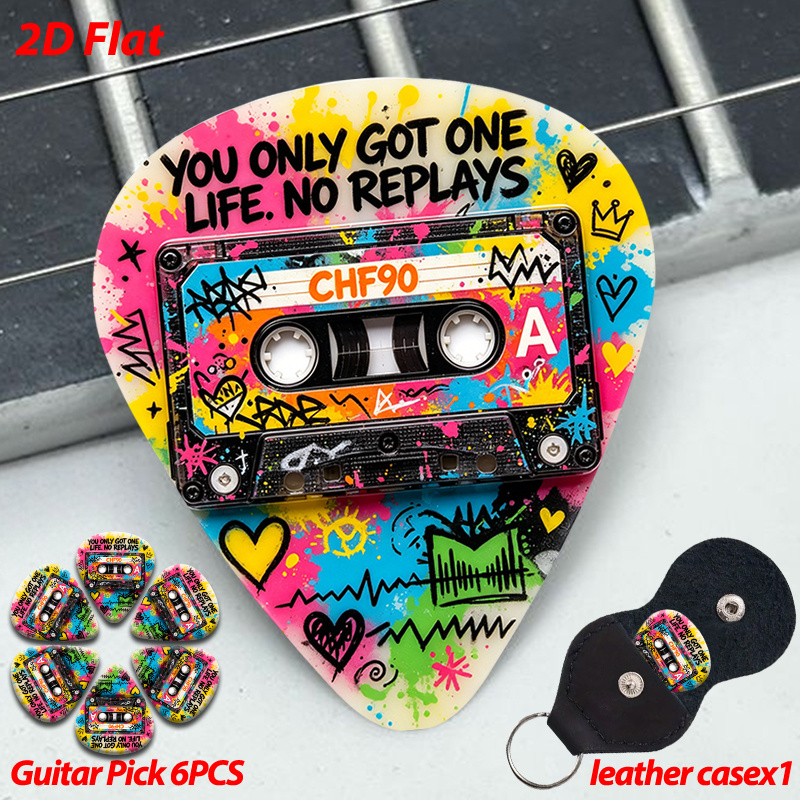 TEMU 6pcs Retro Cassette Tape Guitar Picks With Multicolor Plectrums & Suitable For Guitar Players - Compatible For Stage Performance, Recording