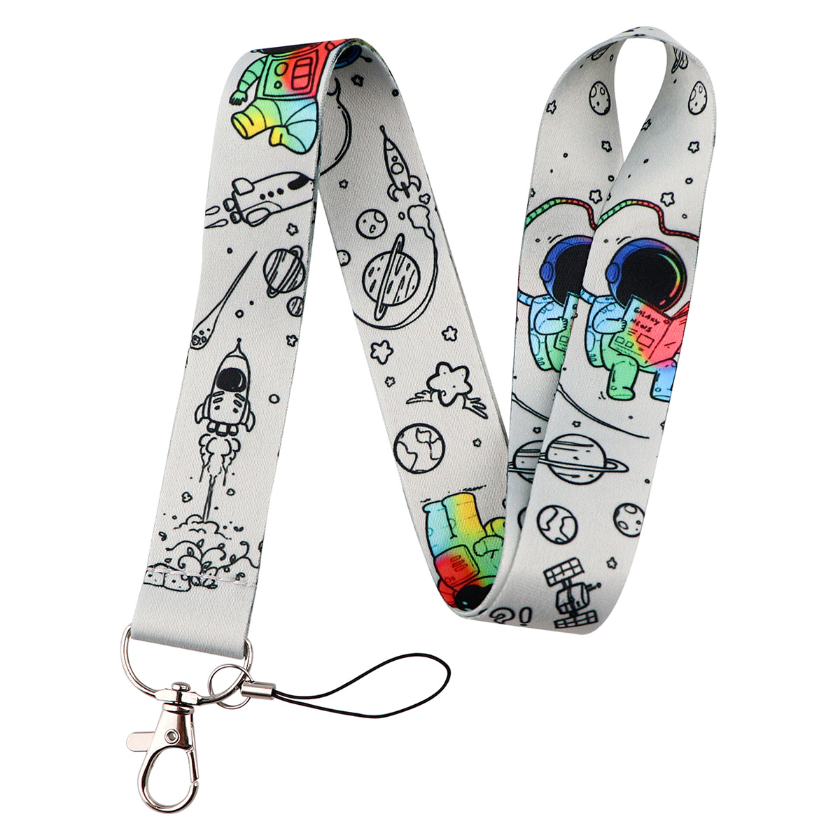 TEMU 1pc Astronaut Space Lanyard, Cartoon Doodle Universe Planet Rocket Neck Lanyard For Id Keychain Phone For Men Women Christmas Decoration