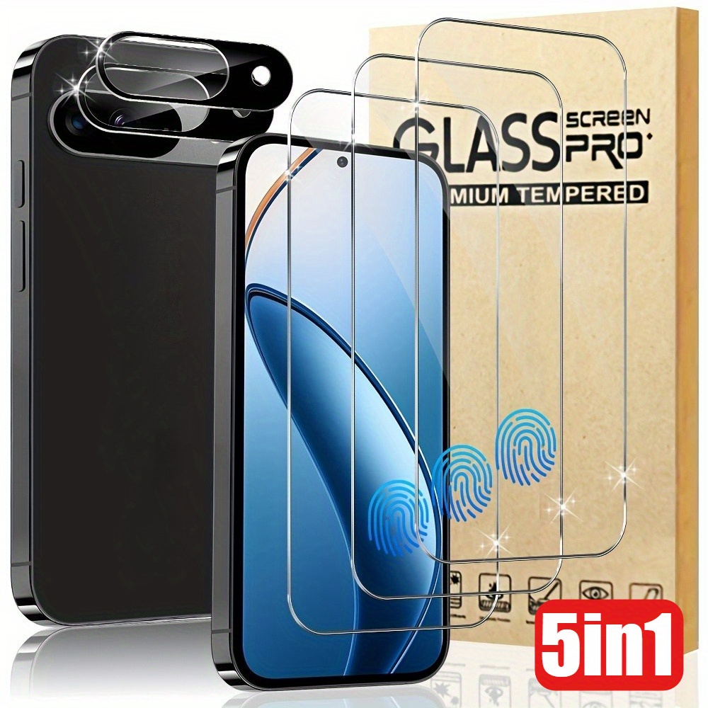 E-shop 3 Stück Displayschutzfolie aus gehärtetem Glas und 2 Stück Kameraschutzfolie, Fingerprint-kompatibel, 9H gehärtetes Glas, HD Klar, einfache