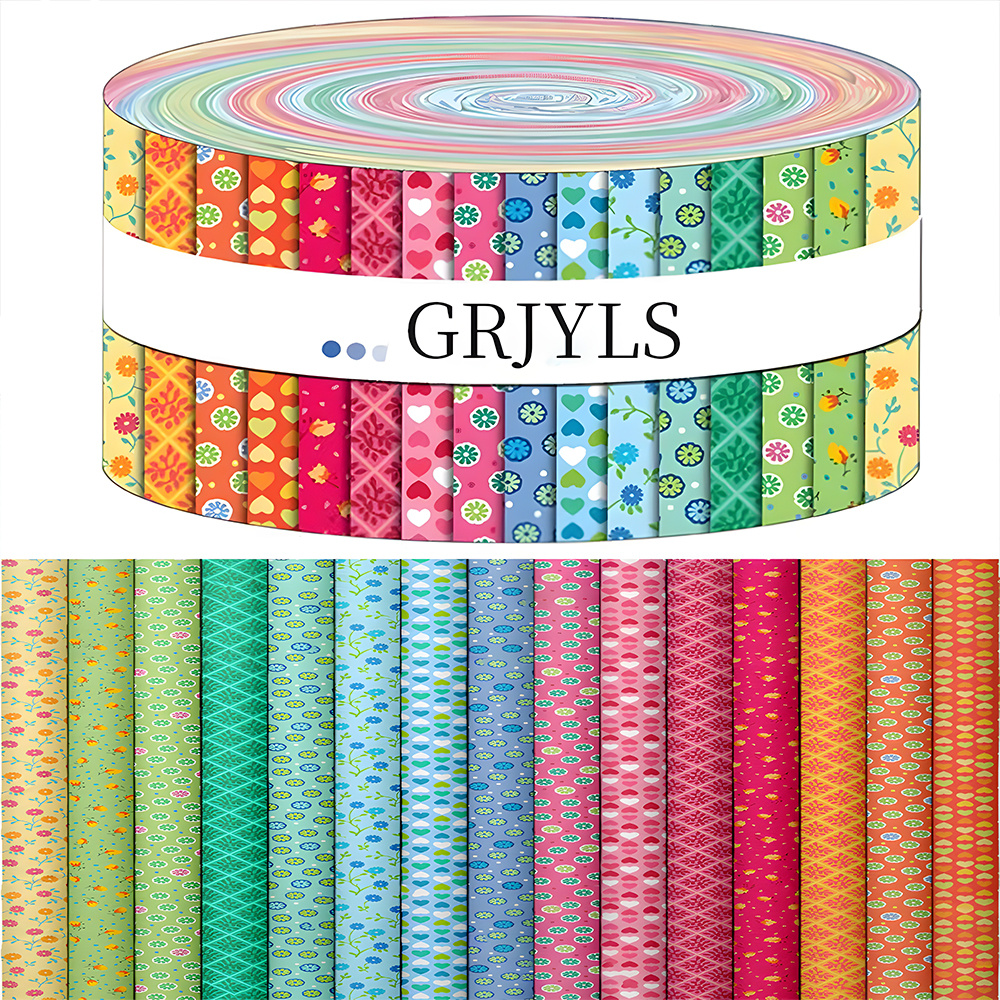 TEMU 40pcs 6.5 X 50cm (2.55 X 19.7in) Fresh And Colorful Floral Series Fabric Sewing Kit, Suitable For Hand Sewing, , Doll Making, Bag Decoration,