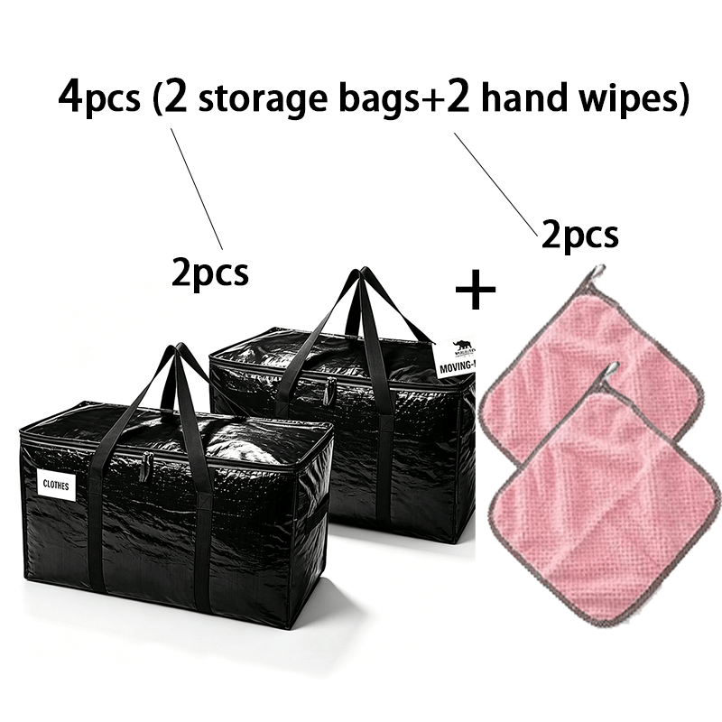 TEMU 4pcs In Covered Storage Boxes+2 Cleaning Cloths Heavy-duty Oversized Moving Bag, 50 Pound Load-bearing Storage Bag, Durable, Waterproof And