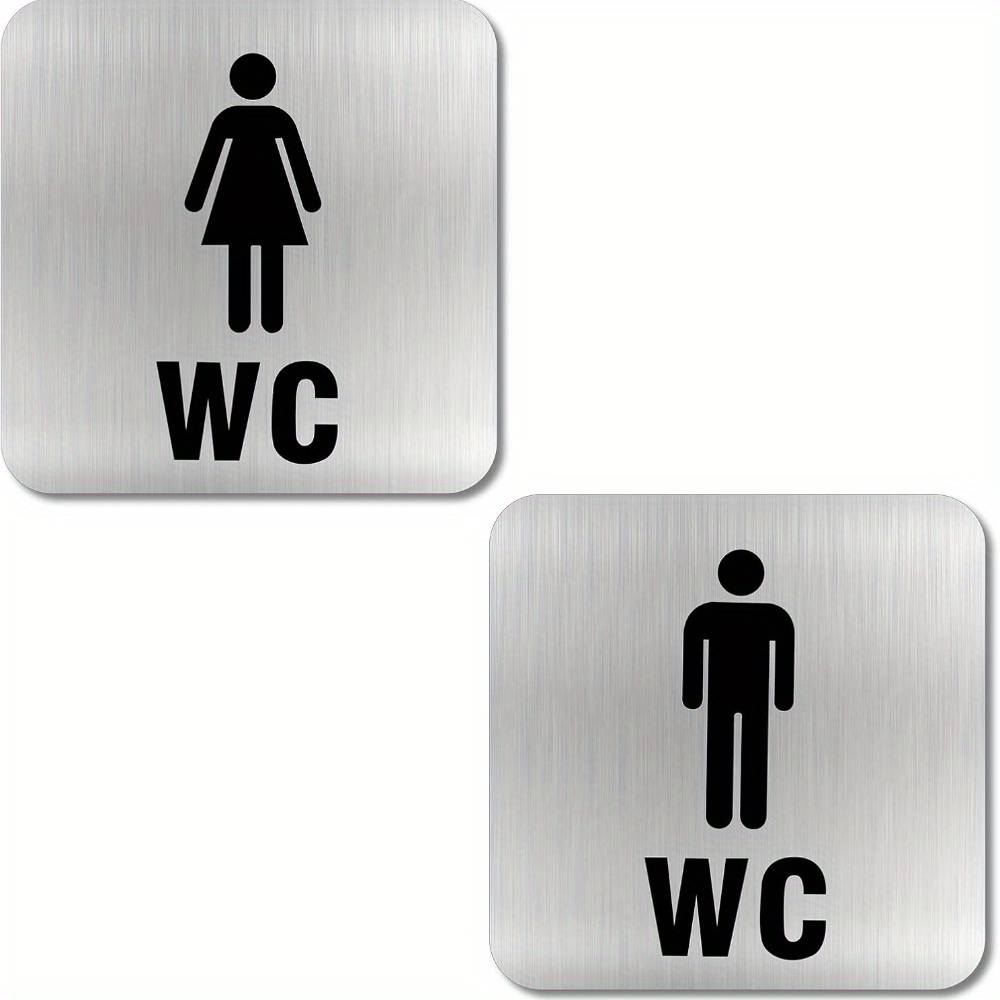 E-shop 2D-flach, 2 selbstklebende Toilettenschilder aus Edelstahl – Herren Damen, moderner Stil, geeignet für Gästebäder/Hotels/Büros