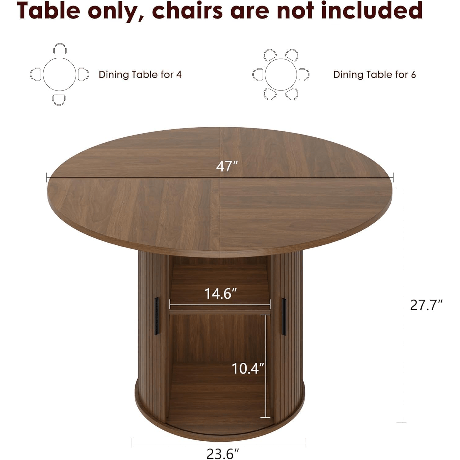 Image of 47 Inch Round Dining Table For 4, Kitchen Table Dinner Table With 2-layer Storage Shelf And Slide Door For Home Dining Room Living Room