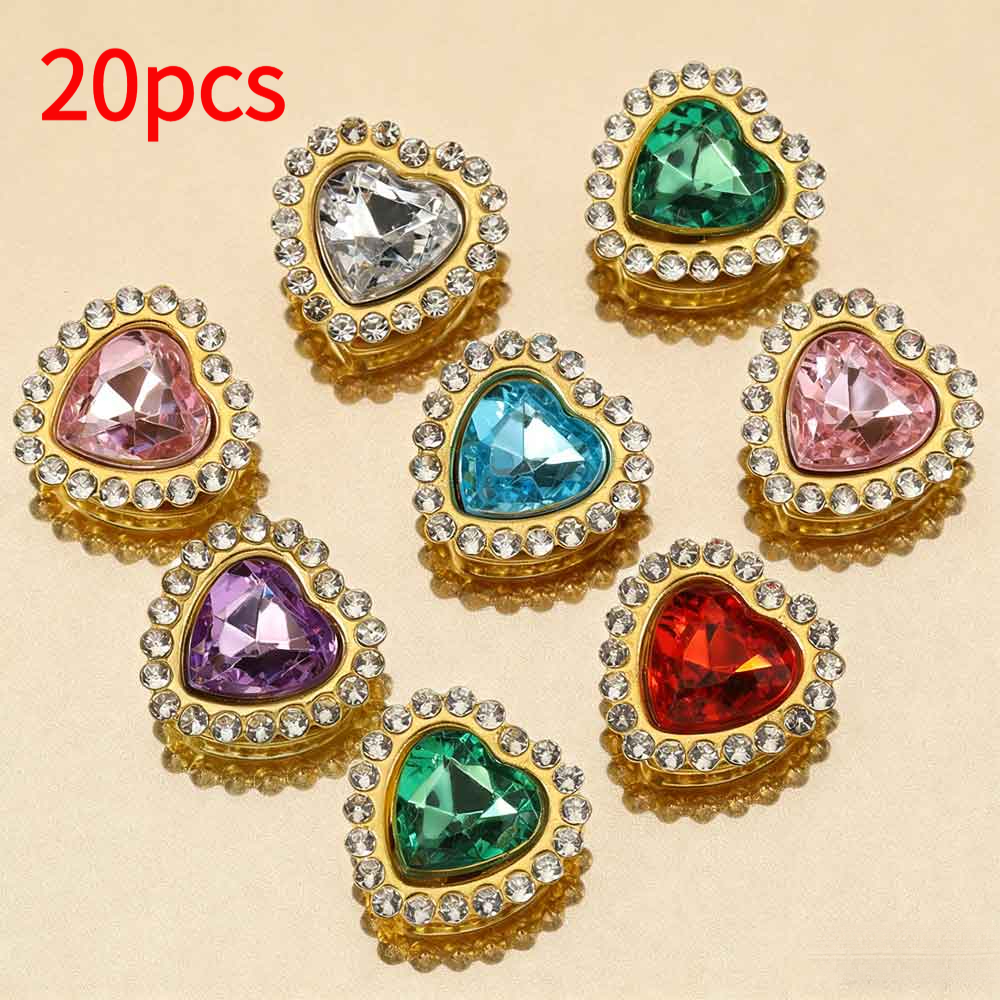 TEMU 20pcs Random Mixed Colors Double-layer Crystal Heart Flower Rhinestone, Colorful Heart-shaped Rhinestone Clasp, Diy Bow Hand-sewn Rhinestone,