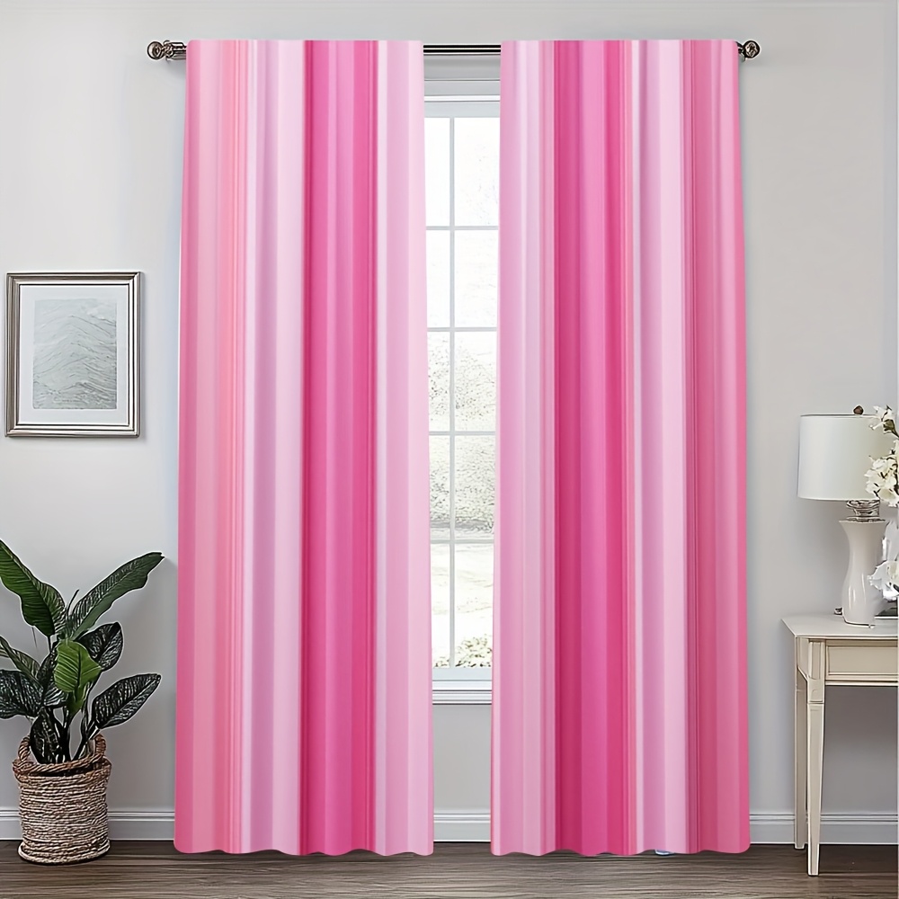 TEMU 2d Flat, 2d Flat Print 2pcs Pink Geometric Wood Grain Print Curtains - Contemporary Privacy-protecting Drapes For Living Room & Bedroom, Machine