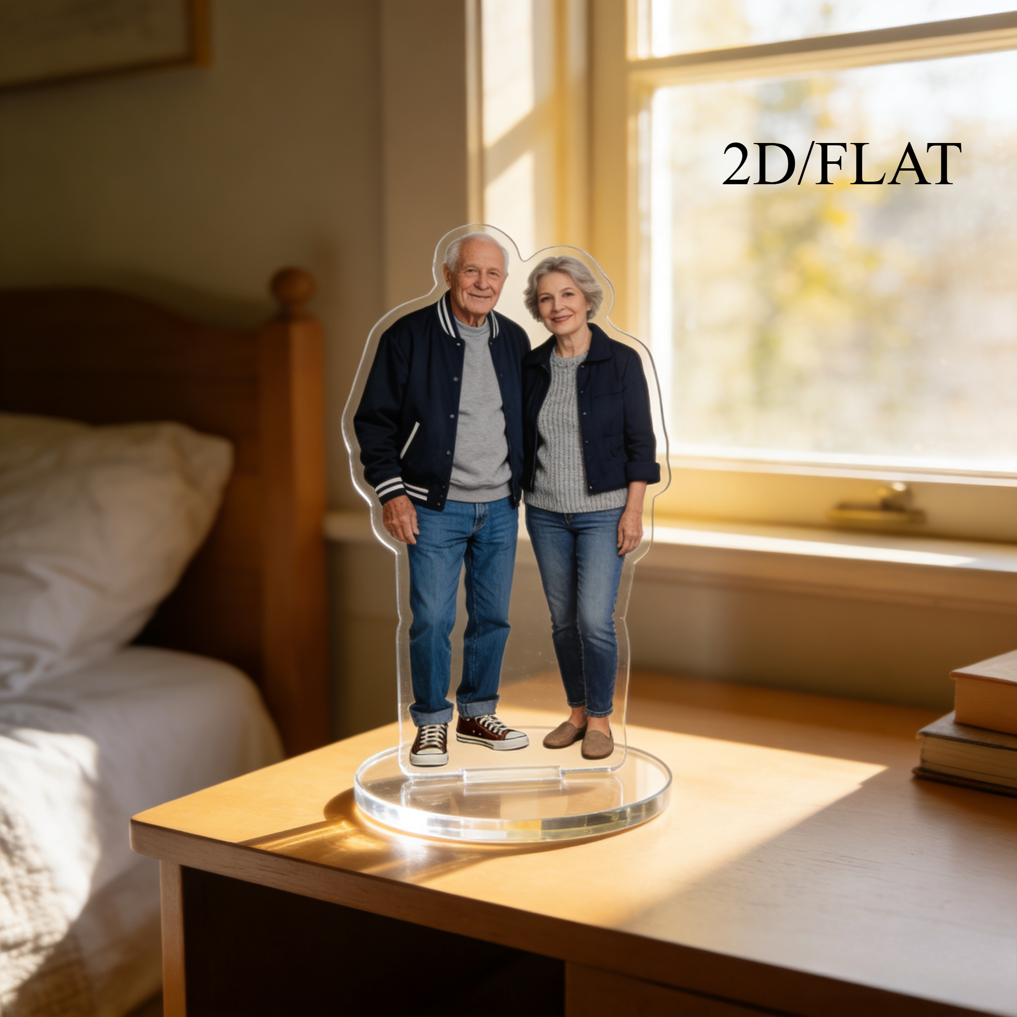 E-shop 2D Flach, Familien-Erinnerung 2D Acryl personalisierter Standee, anpassbar mit Familienfotos Bildern, mit weichem warmem Stil, runder