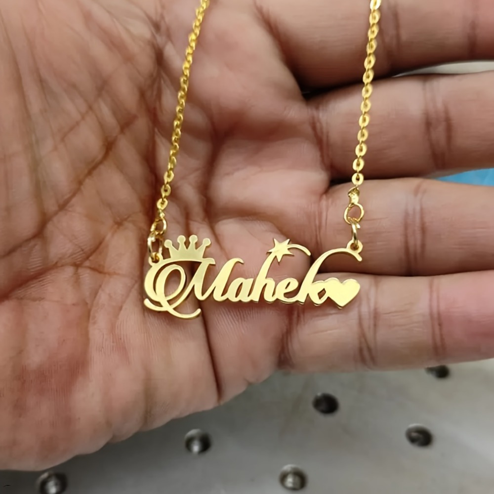 custom name necklace heart accents 18k gold plated Temu Pakistan