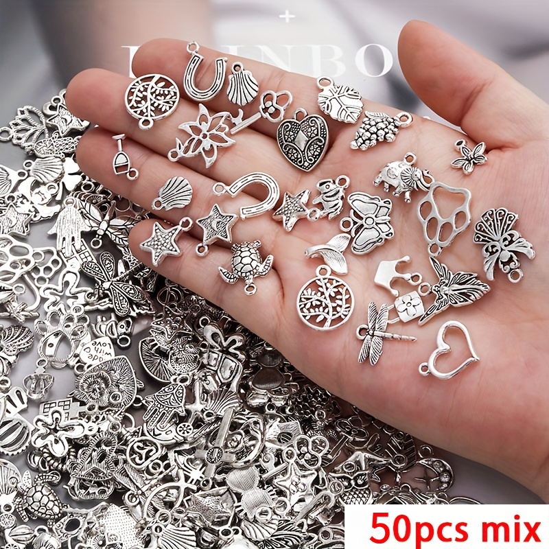 TEMU 50pcs Random Style Mixed Alloy Pendants For Vintage Bracelet Charms, Necklace Additions, And Bulk Jewelry Making Supplies For Small Businesses