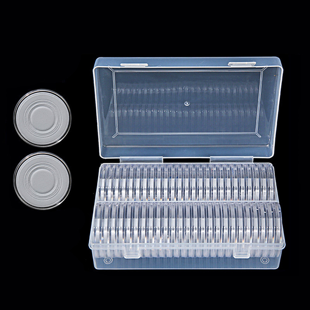 50pcs 41mm Round Coin Capsules With Inner Pads, Storage Box, And Protective Case For Coin Collection